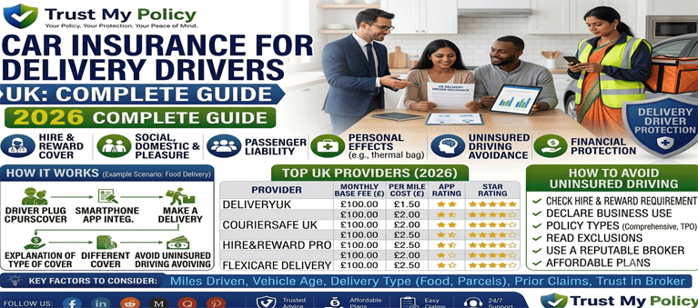 Car insurance for delivery drivers UK 2026 — hire and reward cover, top providers, and how to avoid uninsured driving